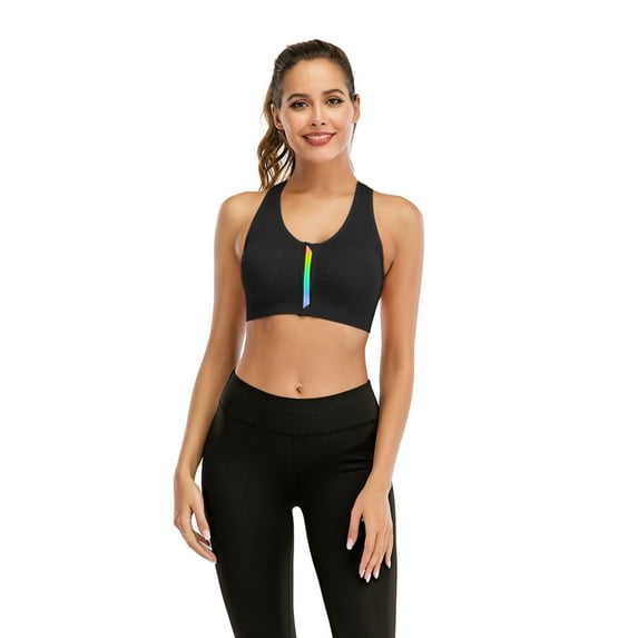 Women Front Color Zipper Sports Bra No steel Ring Seamless Yoga Sports Bras with Removable Pads