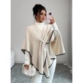 thumbnail image 1 of Women Front‑Tie Wrap Cape Shawl, Contrast‑Trim Poncho Cover‑Up, Versatile Layering Cape for Daily Evening Casual Outfits, 1 of 5