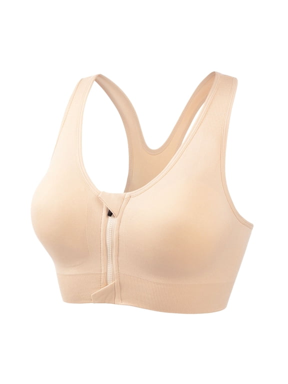 Women Front Zip Sports Bra High Workout Yoga Running Tops Breathable Supportive Seamless Comfort Fitness Activewear Solid Color Relaxed Fit Brassiere