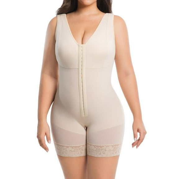 Women Full Body Shaper with High Compression Shapewear Bodysuit Lace Trim Adjustable Fajas Moldeadoras De Cintura Y Abdomen Complexion L