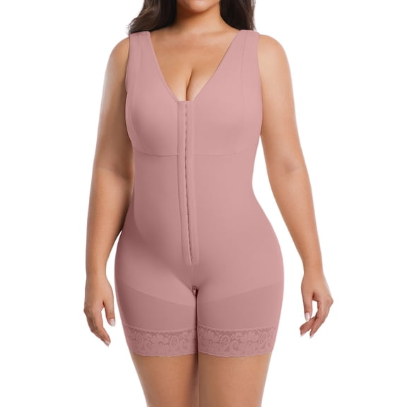 Women Full Body Shaper with High Compression Shapewear Bodysuit Lace Trim Adjustable Fajas Moldeadoras De Cintura Y Abdomen Purple Pink S