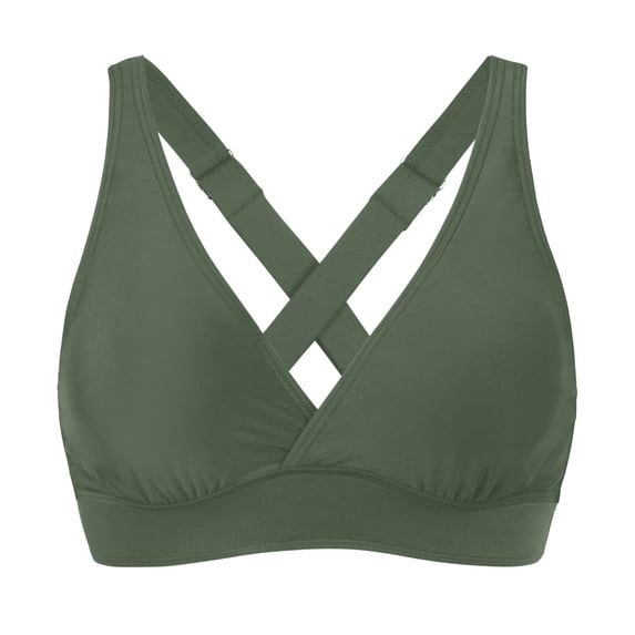 Women Full Coverage Bikini Top Cropped Criss Cross Swimwear Tops with Detachable Pad Women Bathing Suit Tops (Army Green L)