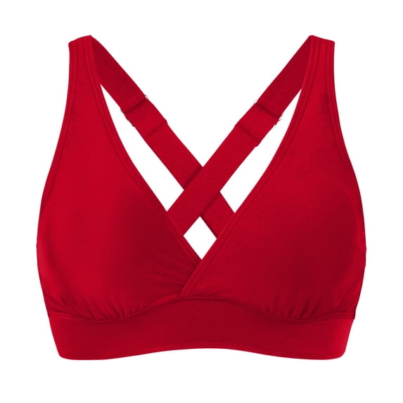 Women Full Coverage Bikini Top Cropped Criss Cross Swimwear Tops with Detachable Pad Women Bathing Suit Tops (Red M)