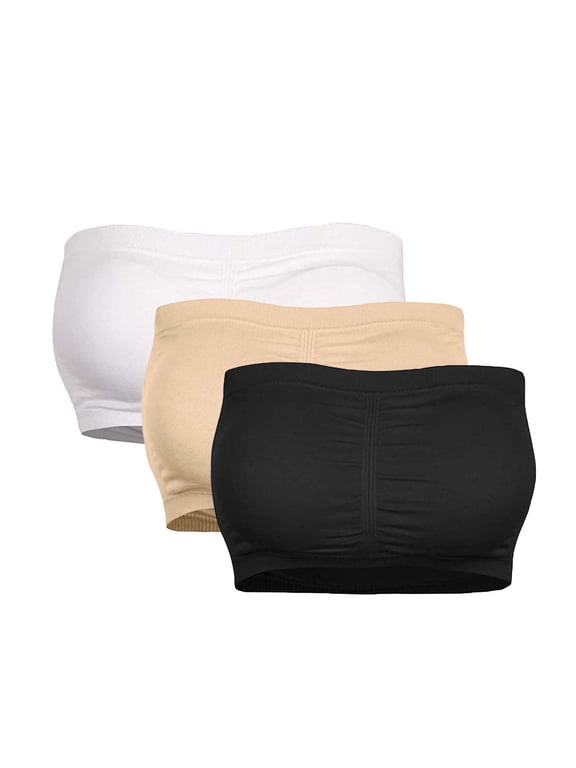 Double Plus Size Strapless Bras for Women Bandeau Tube Top Full Coverage Bra 3PC