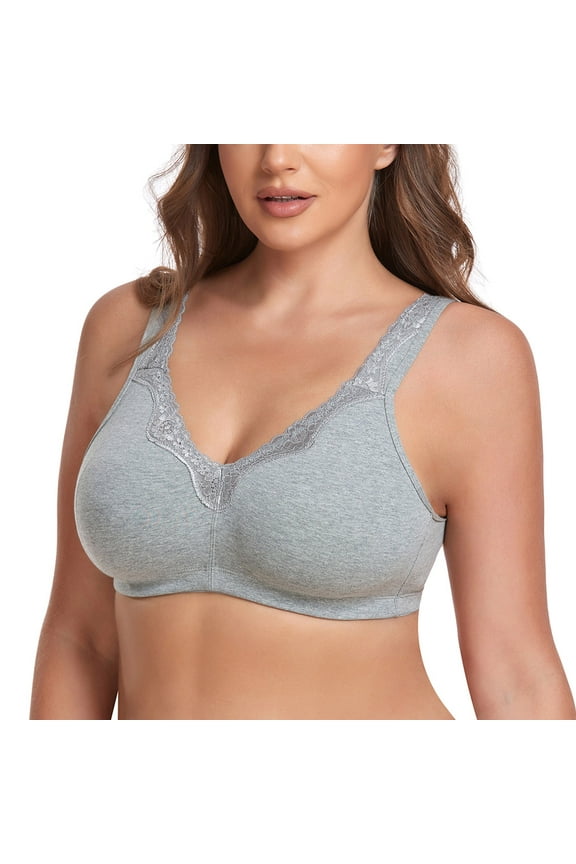 Women Full Coverage Non Padded Wirefree Plus Size Minimizer Cotton Bra 34G