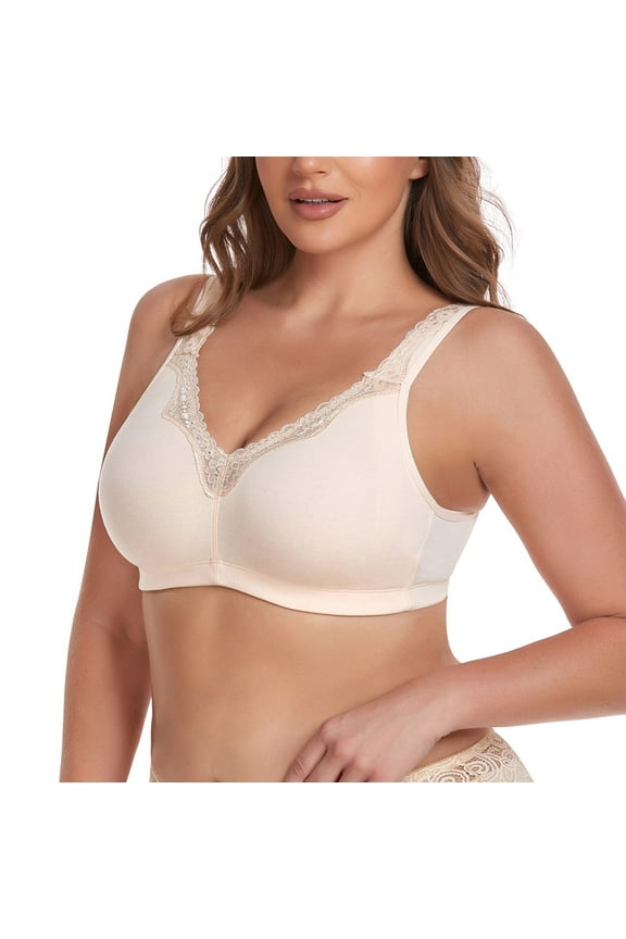 Women Full Coverage Non Padded Wirefree Plus Size Minimizer Cotton Bra 50C
