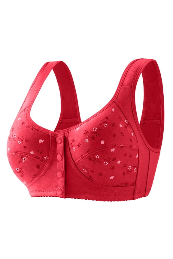 Women Full Cup Print Thin Underwear Plus Size, Front Button Wireless Sports Lace Bra Cover Large Size Bras