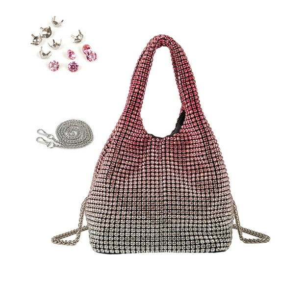 Women Full Handbag Rhinestone Clutch Purse Bucket Shape Evening Mini Shoulder Bag for Party Prom Cocktail