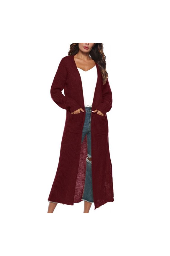 Women Full Length Thick Maxi Cardigan Duster Long Sleeve Open Front Sweater With Pockets Coat Tops