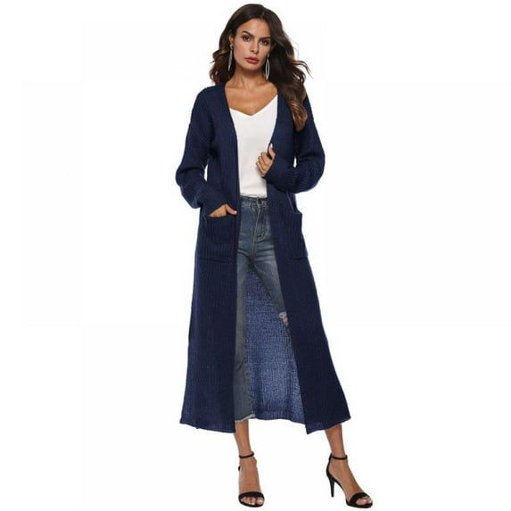 Women Full Length Thick Maxi Cardigan Duster Long Sleeve Open Front Sweater With Pockets Coat Tops