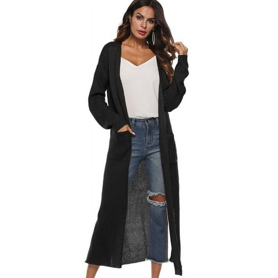 Women Full Length Thick Maxi Cardigan Duster Long Sleeve Open Front Sweater With Pockets Coat Tops