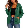 thumbnail image 1 of Women Full Zip Contrast Stitch Hooded Jacket Long Sleeve Hoodie with Pocket for Daily Casual Outdoor Size L, 1 of 8