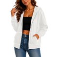 thumbnail image 1 of Women Full Zip Contrast Stitch Hooded Jacket Long Sleeve Hoodie with Pocket for Daily Casual Outdoor Size S, 1 of 8