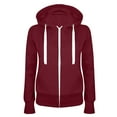 thumbnail image 1 of Women Full Zip Hooded Sweatshirt, Drawstring Hood Long Sleeve Jacket, Kangaroo Pocket Loose Casual Daily Athletic Outerwear for All Seasons Wine,L, 1 of 2