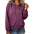 thumbnail image 1 of Women Full Zip Hooded Sweatshirt Loose Fit Long Sleeve Casual Jacket with Pockets Comfortable Fall Outerwear Coat Purple XL, 1 of 7