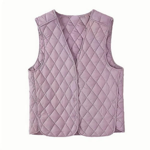 Women Full Zip Quilted Vest Outerwear Plus Size Cotton Padded Stand Collar Sleeveless Puffer Jacket with Pockets (5XL, Pink|V-Neck)