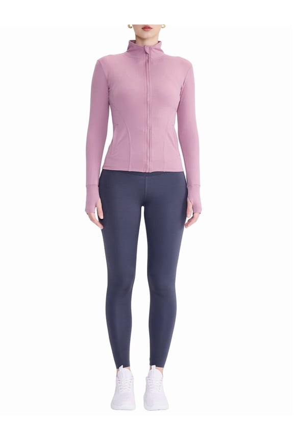 Women Full Zip Running Track Jacket Workout Slim Fit Yoga with Thumb Holes Lilac L