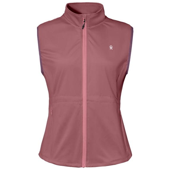 Women Full Zip Stand Collar Windproof Athletic Vest Sleeveless Running Golf Jacket with Storage Pocket Blush 2XL