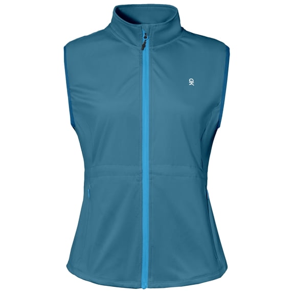 Women Full Zip Stand Collar Windproof Athletic Vest Sleeveless Running Golf Jacket with Storage Pocket Peacock Blue L
