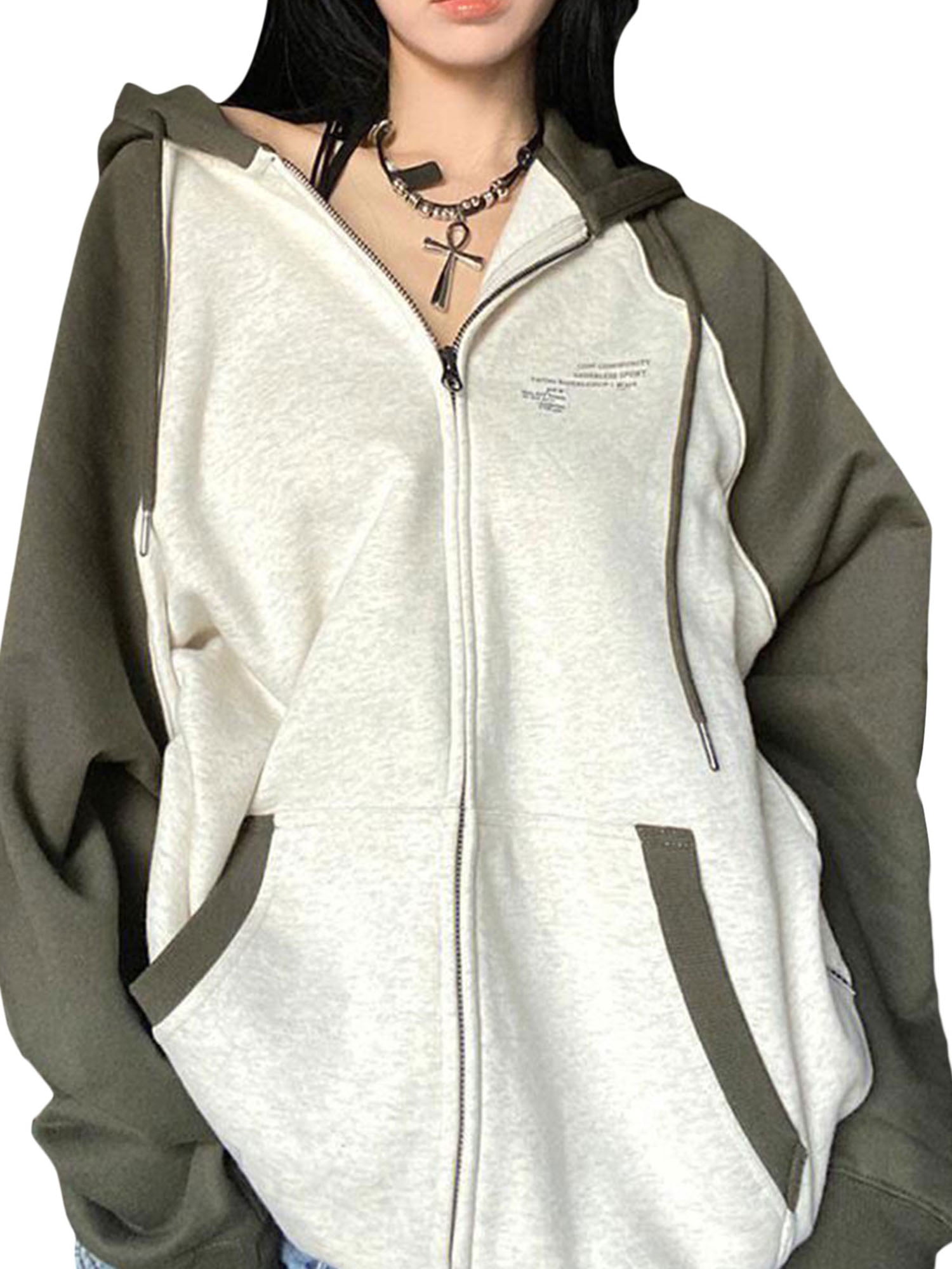 Contrast zip up hooded sweatshirt sale