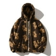 thumbnail image 1 of Women Full Zip Up Long Sleeve Hooded Cute Teddy Bear Print Drawstring Coat Fleece Outwear with Pocket, 1 of 4