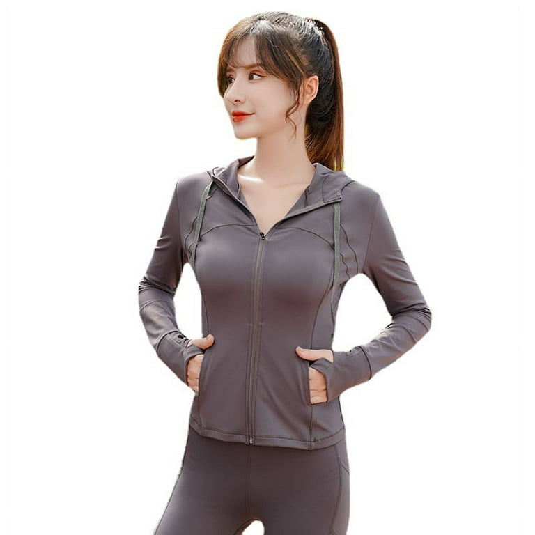 Women Full Zip Workout Sports Jackets Slim Fit Long Sleeve Yoga Track Hoodie Thumb Hole Athletic Running Jackets Walmart