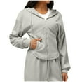 thumbnail image 1 of Women Full-zip Crop Sweatshirt Jacket with Pockets Curved Hem Trendy Casual Hoodie Drawstring Sports Coat Fall Spring (XL, Gray), 1 of 7