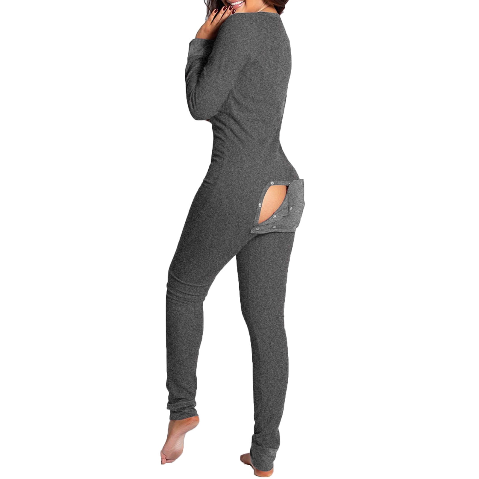 Women Fun Sleepwear Women's Adults Button Down Jumpsuit Buttoned