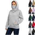 thumbnail image 1 of Women Funnel Neck Hooded Sweatshirt, Loose Fit Long Sleeve Pullover Hoodie with Kangaroo Pocket, Casual Warm Fall Winter Top Gray XL, 1 of 10