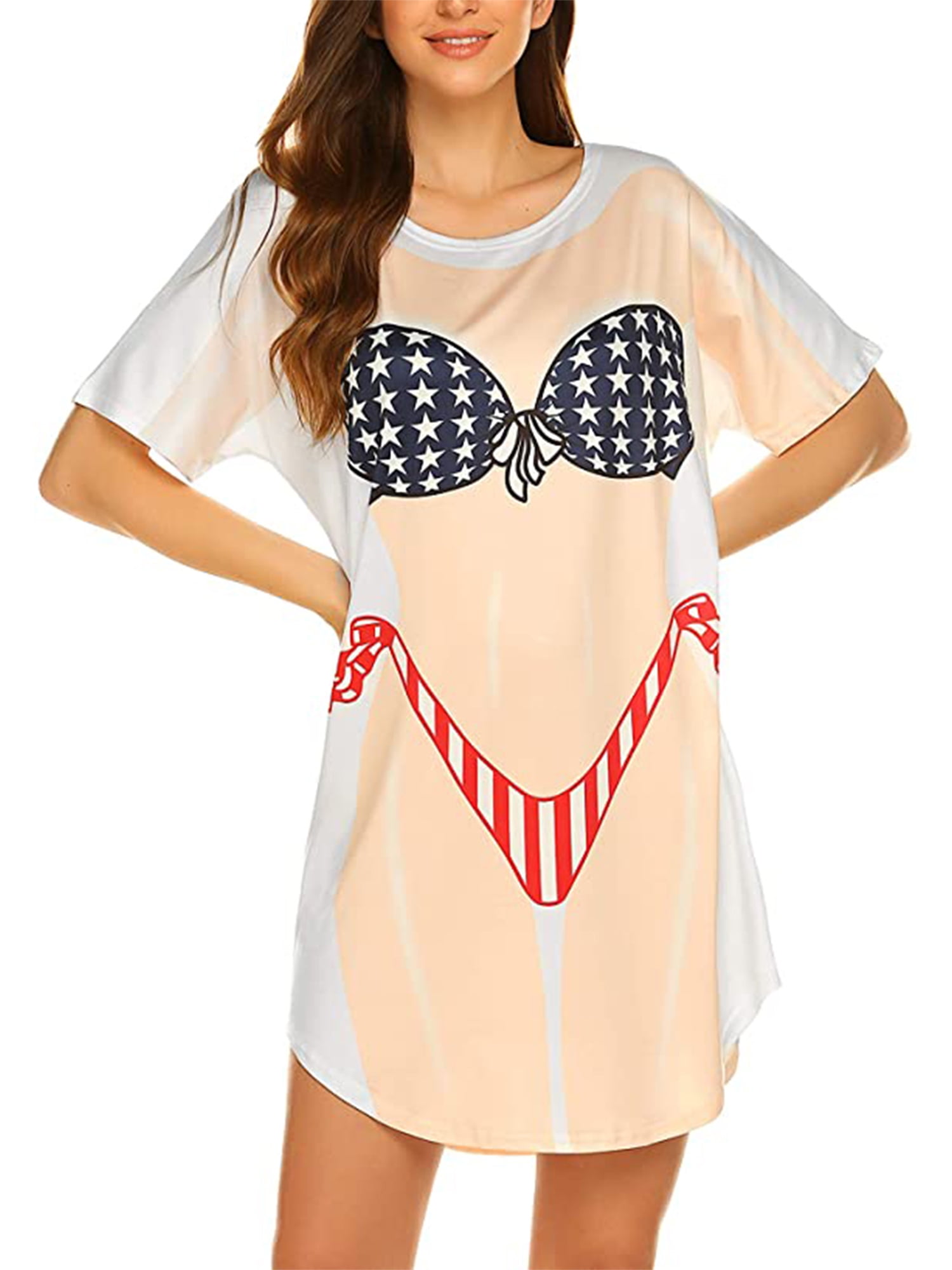 Women Funny Bikini Print Tops Dress, Casual Short Sleeve Mini Dresses, 3D  Bikinis Set Pattern Loose Fit Shirt Skirts Beachwear Bikini Cover Up  Sleepwear Nightwear - Walmart.com