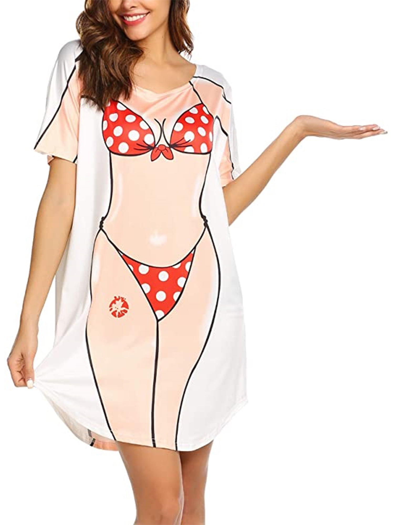 Women Funny Bikini Print Tops Dress, Casual Short Sleeve Mini Dresses, 3D  Bikinis Set Pattern Loose Fit Shirt Skirts Beachwear Bikini Cover Up  Sleepwear Nightwear - Walmart.com