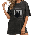 thumbnail image 1 of Women Funny Black Cat Mirror Philosophy Graphic Fun Tees Tops Round Neck Washed Cotton T-Shirt Black S-2XL Plus Size, 1 of 5