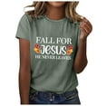 thumbnail image 1 of Women Funny Christian T-Shirts Thanksgiving Fall for Jesus He Never Leaves Short Sleeve Tees Casual Crewneck Loose Tops, 1 of 4