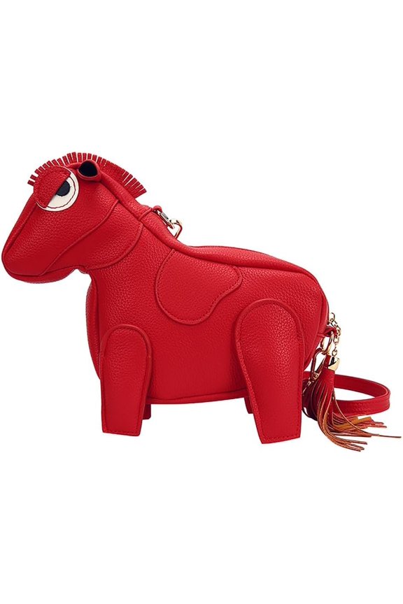 Women Funny Horse Shape Crossbody Bag Cute Bag PU Leather Clutch Purse