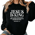 thumbnail image 1 of Women Funny Jesus Is King Graphic Tee Christian Religious T Shirt Top Revelation 17 14 Durable Apparel Round-neck long-sleeved Black S-3XL, 1 of 6
