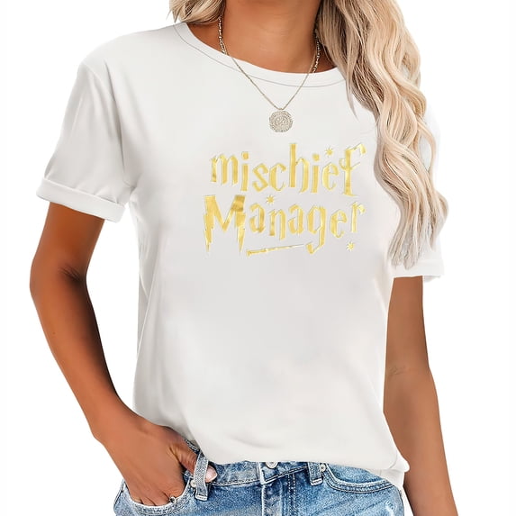 Women Funny Letter Print Tops Casual Short Sleeve Women's Graphic Print Tee, Trendy Short Sleeve Top for Casual Look