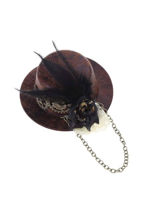 Women Funny Party Top Hat Dress Up Victorian Tiny Bowler Cap Hair Clip with Gears for Adults