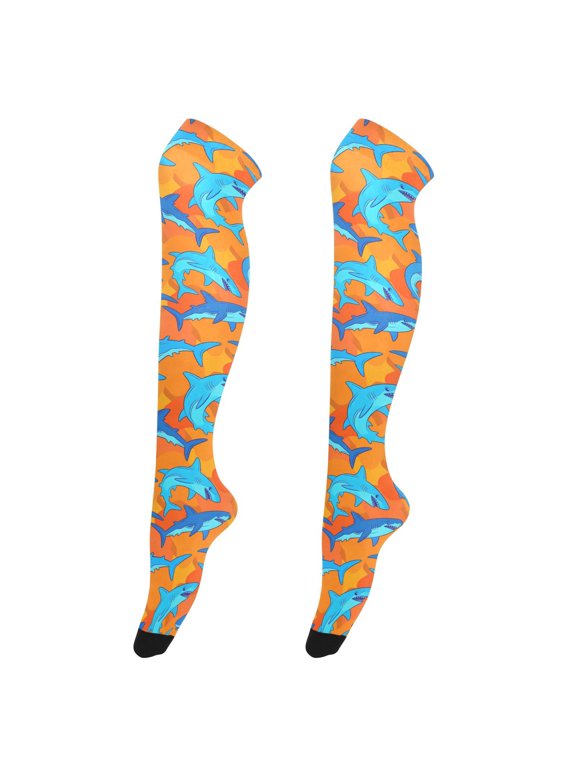 Women Funny Sharks Pattern Over Knee Thigh High Socks