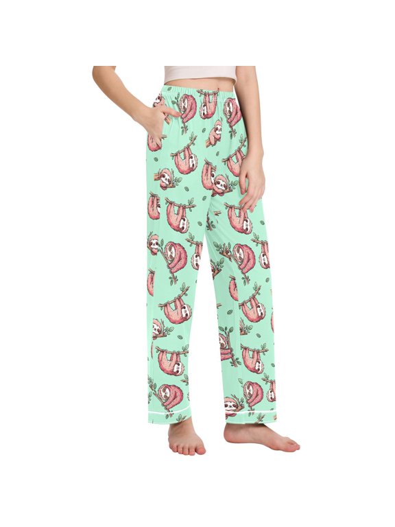 Women Funny Sloth Pajamas Pants Lounge Pjs with Pockets Large