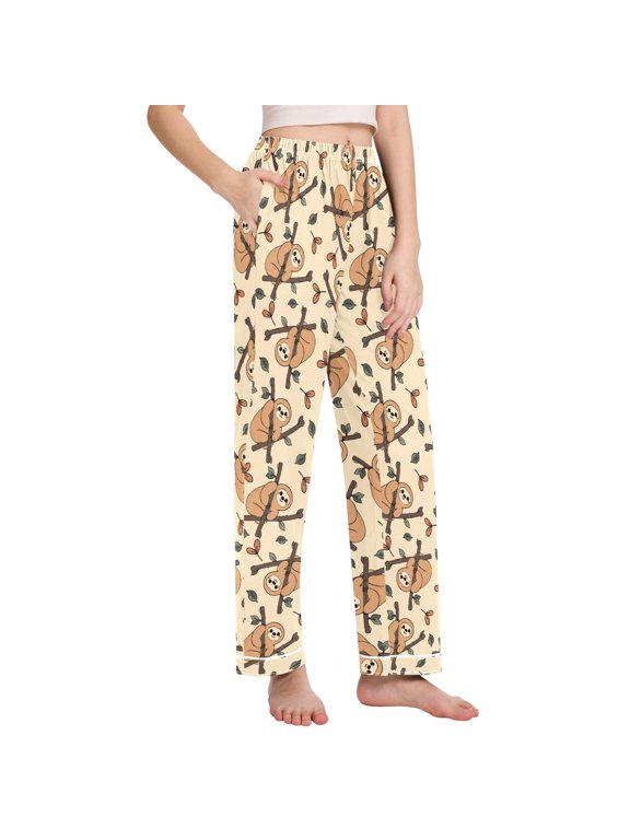 Women Funny Sloth Pajamas Pants Loungewear Pjs with Pockets Medium