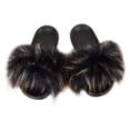 thumbnail image 1 of Women Fur Slides Sandal with Soft Furry Faux Fox Fur Lovely House Outdoor Slippers for Ladies Multicolor, 1 of 3