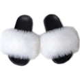 thumbnail image 1 of Women Fur Slides Sandal with Soft Furry Faux Fox Fur Lovely House Outdoor Slippers for Ladies Multicolor, 1 of 3