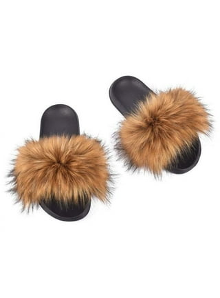 Black Fur Slides, Fur Slides for Women, Fox Fur slides.Real Fox Fur Slides, Furry Fur Slipper, Fluffy Casual Slides for Women, Gift for Her