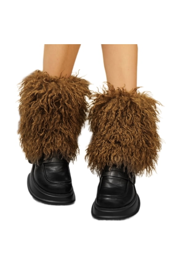 Women Furry Plush Short Leg Warmers for Winter Warmth Elegant Boot Cuffs Toppers Solid Color Fuzzy Footless Calf Socks