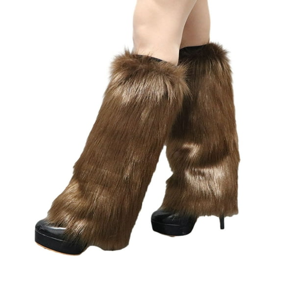 Women Furs Leg Warmer Winter Furry Long Boot Cuffs Fuzzy Shoe Cover Party Costume for Holiday Festival Performances Play