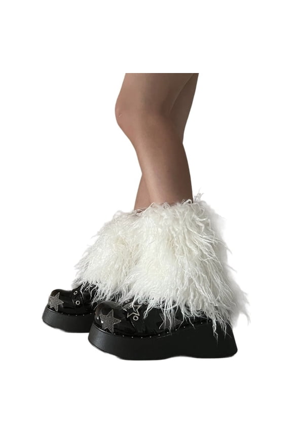 Women Furs Leg Warmer Winter Furry Long Boot Cuffs Fuzzy Shoe Cover Party Costume for Holiday Festival Performances Play