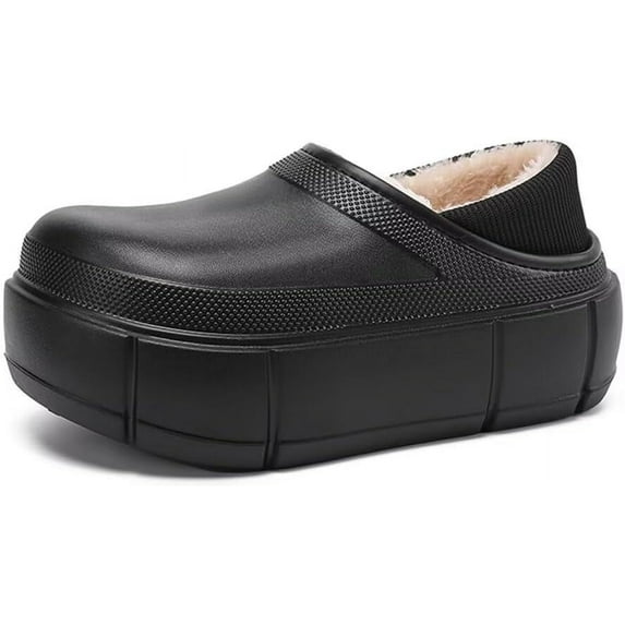 Women Fuzz Lined Clogs Cushion Platform Lightweight Winter House Shoes Slip-on Closed-Back Bedroom Slippers for Indoor Outdoor