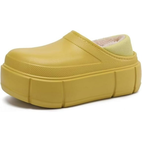 Women Fuzz Lined Clogs Cushion Platform Lightweight Winter House Shoes Slip-on Closed-Back Bedroom Slippers for Indoor Outdoor
