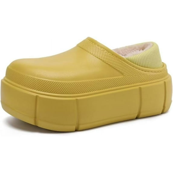 Women Fuzz Lined Clogs Cushion Platform Lightweight Winter House Shoes Slip-on Closed-Back Bedroom Slippers for Indoor Outdoor