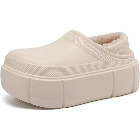 Women Fuzz Lined Clogs Cushion Platform Lightweight Winter House Shoes Slip-on Closed-Back Bedroom Slippers for Indoor Outdoor